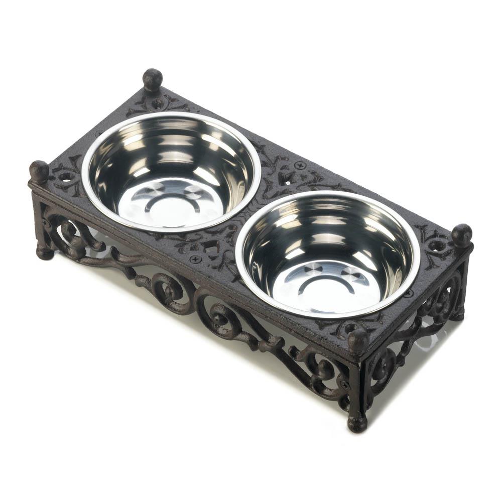 Cast Iron Pet Feeder Stand with Stainless Steel Bowls for Small Pets